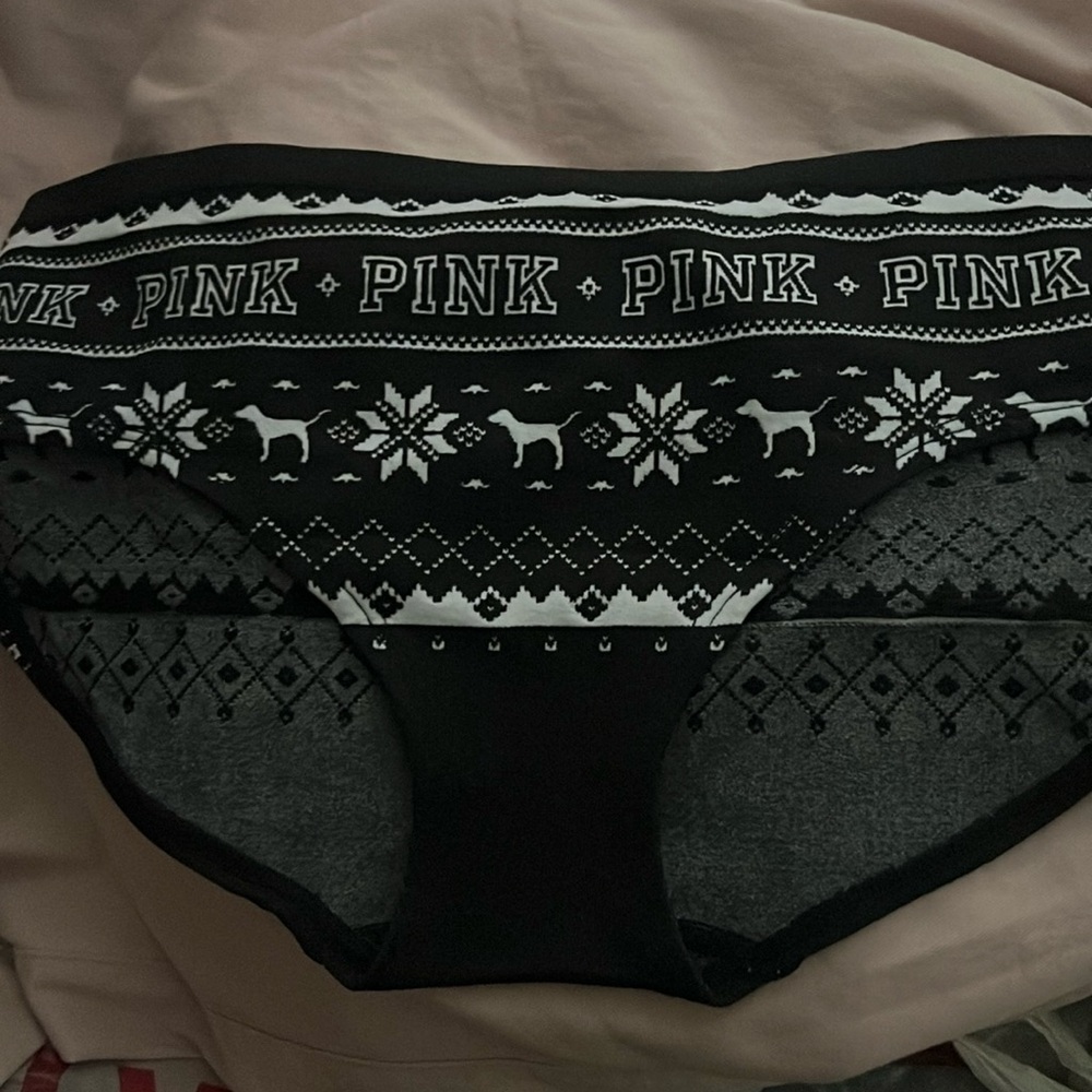 VS PINK Fair Isle Dog Print Seamless Hipster Panty Black